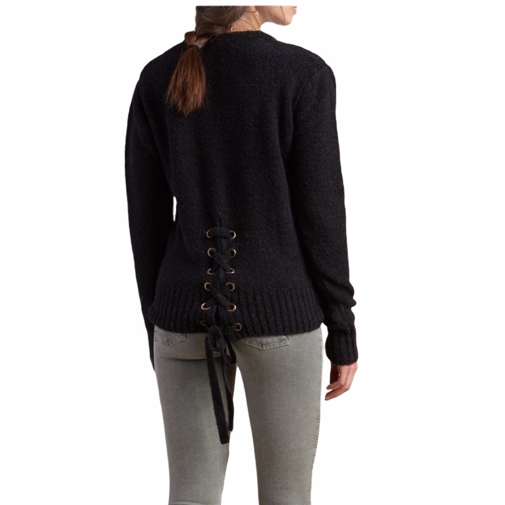 new Lovers + Friends ❤︎ Lovely Lines Knit Back Lace Up Sweater ❤︎ Night Black ❤︎ - Picture 14 of 16